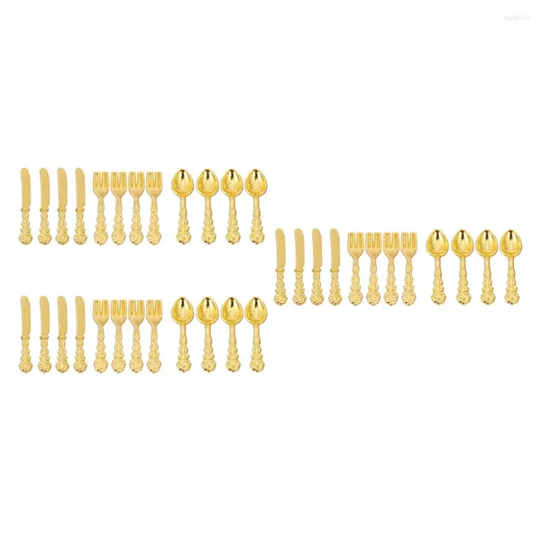 Geschirrssätze 36 PCs Messer Fork Spielzeugzubehör Mini Küchengeschirrmodell Legierung Miniatur Cutlery Dollhouse Tabelle Geschirr