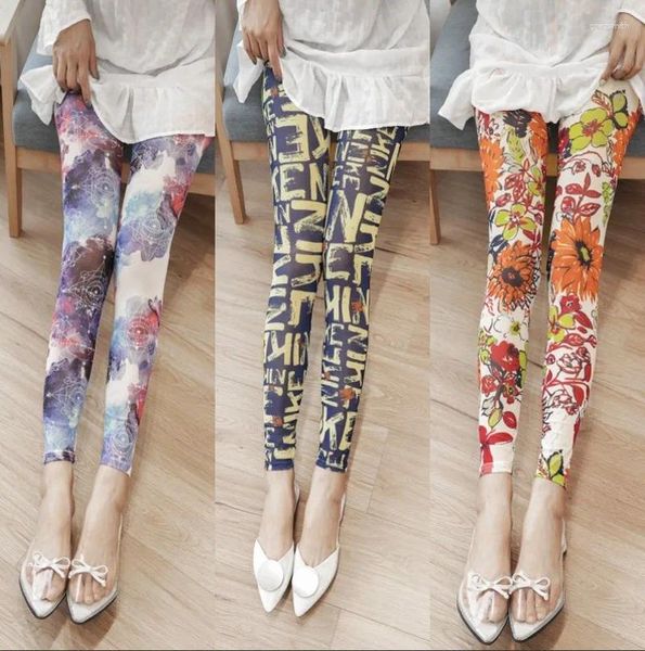 Frauenhose Sommer dünne Mesh Mode Druck Frauen Leggings kühle atmungsaktive Stretch Lolita Krawatte sexy Schlankung Gaze Kumpelte