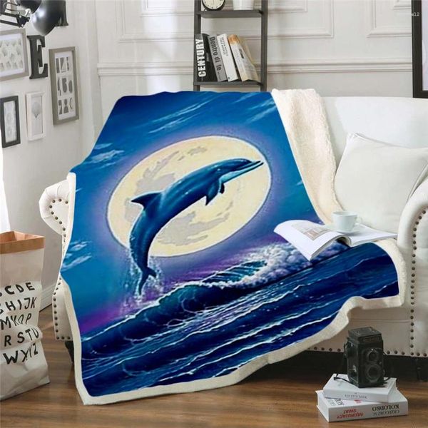 Cobertores Plstar Cosmos Dolphin fofo Colorido Animal Blanket 3D Print Sherpa na cama Textiles Home Sonhame Style-6