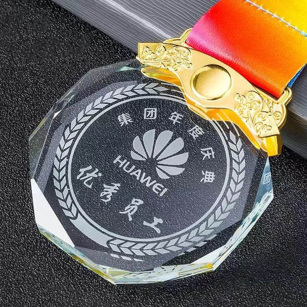 Crystal Medal Octogonal Personalizada DIY Glass Awards For Dance Sing Sport Competition Trophy Sovevenir Crystal Craft Gift 240411