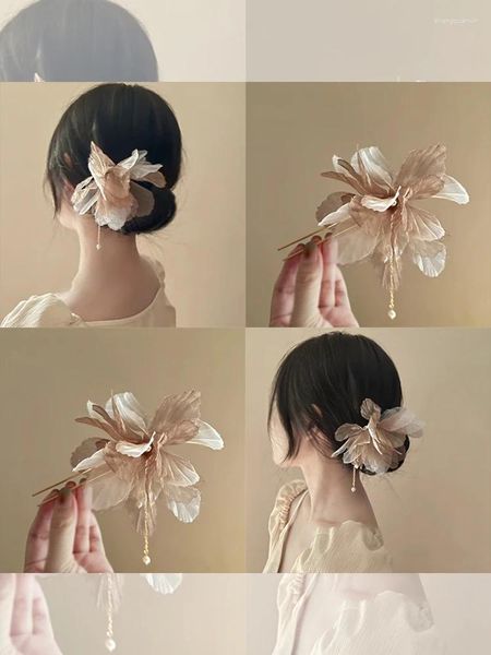 Haarklammern Retro Chiffon Blume U-förmige Haarnadel Eleganter Seidenverschluss tragen Kopfschmuck