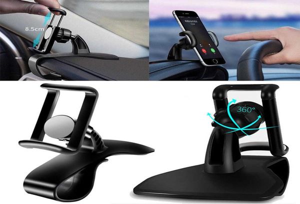 Universal 360 graus rotação por telefone ajustável Painel de carro Hud Hud Hold Stand Stand Clip Suporte Montante Montante 398123