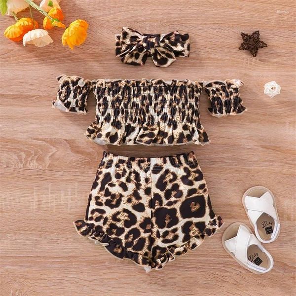 Set di abbigliamento per neonato cortometrali abiti abiti per leopardo stampato maglietta corta t-shirt elastico brow-brow a fascia per bambini set di vestiti per bambini