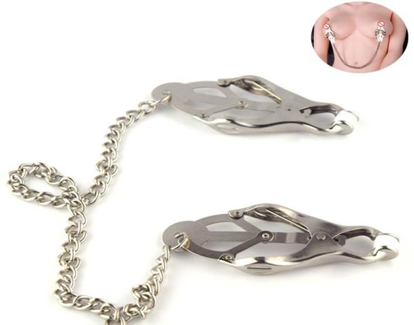 Clipes de mamilo BDSM Forte trevo de aço inoxidável clamps clamps beliscando engrenagem de escravidão mamária SM Tortura para mulheres9159021