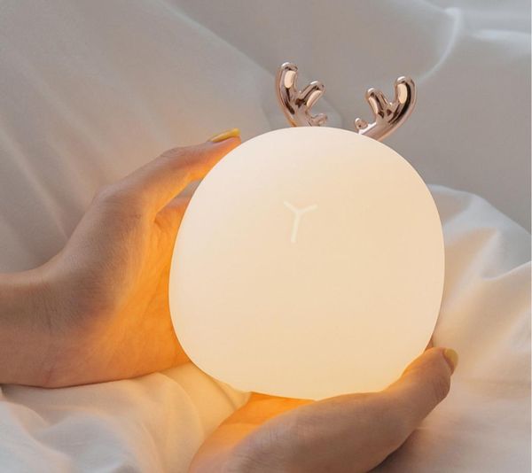 Мультфильм милый оленя ночной свет USB Аккуратный кролик с силиконовой резиновой лампой ребенок кормл