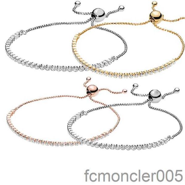 925 Sterling Silber Charme für neue Roségold -Schieberschnalle Verstellbares glänzendes Armband DIY Basic Accessoires BE2Y BE2Y