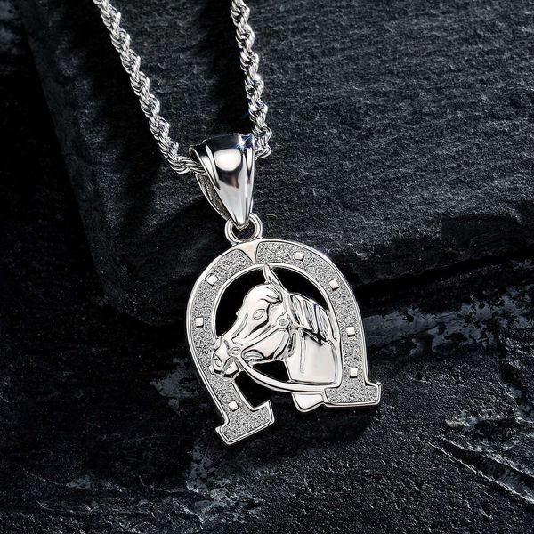 Punk novo colar de pingente de ferradura em forma de U para o colar de zodíaco masculino design de colar de zodíaco versátil acessório gelado jóias de rapper pedras preciosas