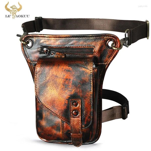 Taillenbeutel Qualität Leder kleiner Satchel Cross-Body Bag Design Travel Fanny Belt Pack Drop Bein Oberschenkel für Männer männlich 211-6