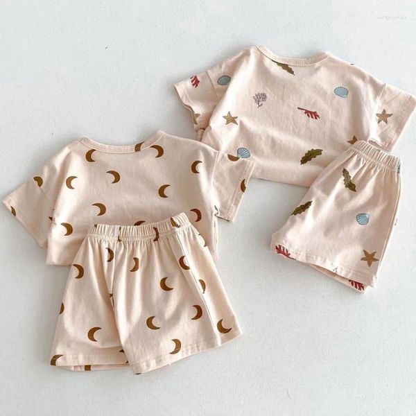 Giyim setleri Avrupa tarzı doğmuş bebek kız kızlar yaz kıyafetleri takım elbise kısa kollu pamuklu baskı tişört şort çocuklar pijama seti