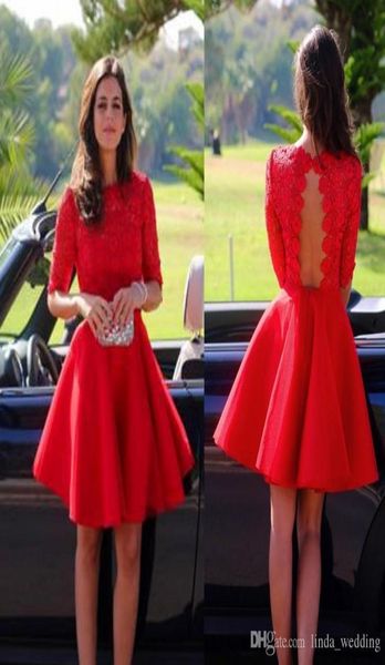 2019 Red Red Lace Curto Vestido de Homecoming Uma linha Half Sleeves Juniors Sweet 15 Graduação Cocktail Party Dress Plus Tamanho M6846117