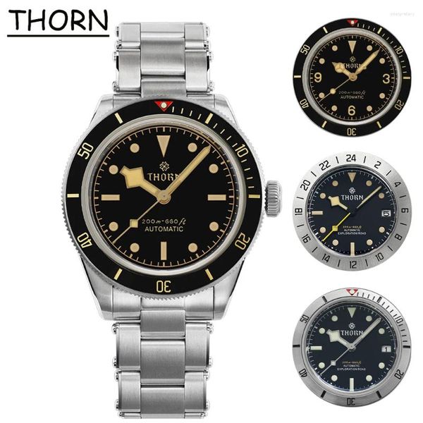 Kol saatleri Thorn BB58 39mm İzle Vintage Snowflake Eller NH35 Otomatik Hareket Mekanik Diver Safir Su Geçirmez C3 Işık