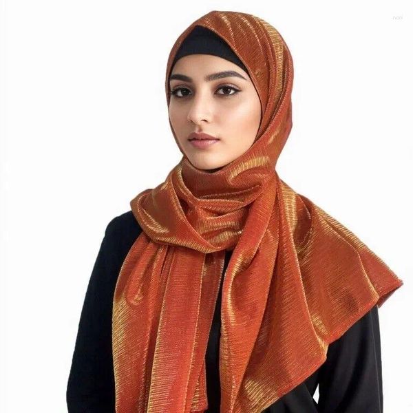 Lenços lenços brilhantes cachecol metálico longa acessórios para o cabelo muçulmano islâmico hijab embrulhando shawls árabes de turbante africano