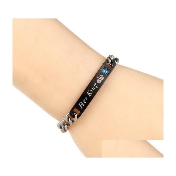 Kette Edelstahl Paar Link Armbänder für Frauen Männer seine Königin ihr Königsliebhaber Charme Armband Bangles Schönheit Beast Designer Drop Dhmri