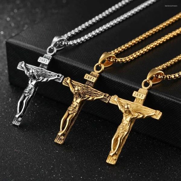 Colares pendentes Design de moda Design de moda Aço inoxidável Cross Cruzy Corean Jewelry Men Double Chaker Cheker Metal Clavicle Chain Colar Jesus