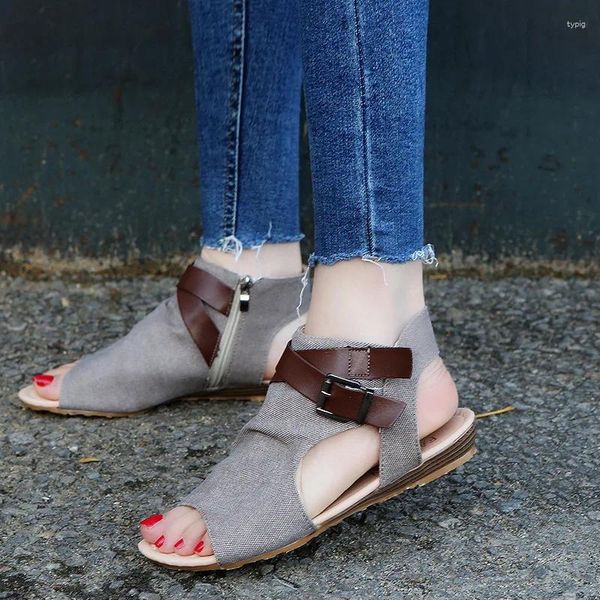 Freizeitschuhe Sommer -Leinwand Sandalen Europäische und amerikanische Flachboden Frauen Zapatos de Mujer Frauen