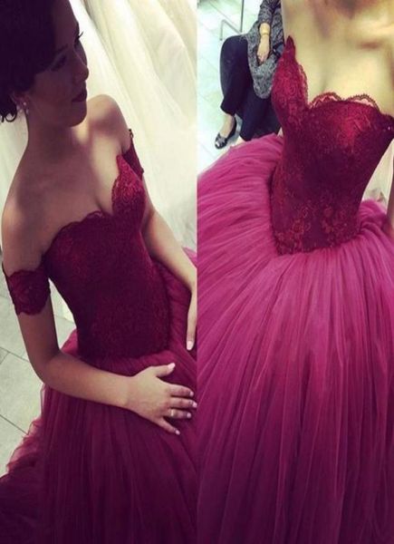 Burgund Quinceanera Kleider Ballkleid von Schulter 2019 süße 16 Kleider Voller Spitzen -Top -Kleider plus Größe Vestidos de 154895840