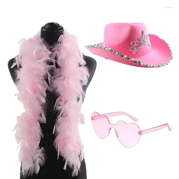 Stume di stoccaggio Cappello da cowgirl rosa con occhiali da sole da donna a forma di cuore a forma di festa vestirsi per la pelle per la pelle