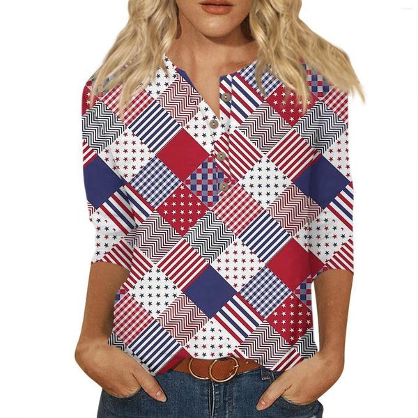 Damen T -Shirts Frauen süße Druckt -Shusen Blusen lässig Plus Size Basic Tops Pullover für 3/4 Ärmeln jugendliche Frau Kleidung Kleidung
