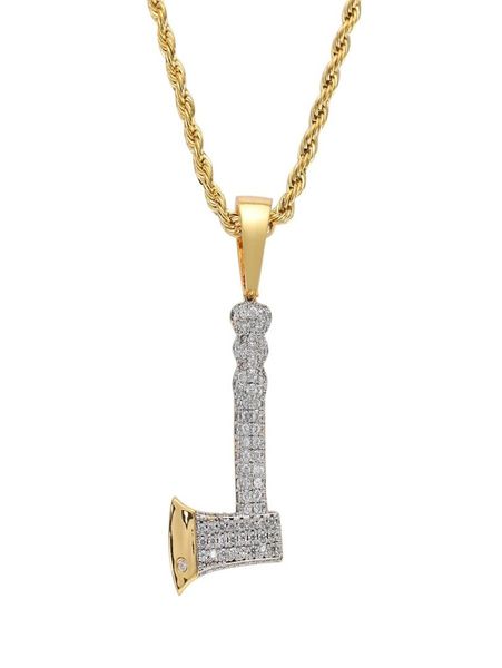 Hip Hop Ax Diamonds Anhänger Halsketten für Männer Kristall Crystal Real Gold Platted Kupfer Zirkone Luxus Halskette Edelstahl Kubaner Kette1973212