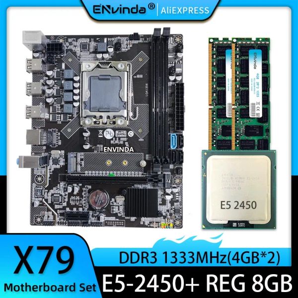 Anakartlar X79 LGA 1356 Anakart SET COMBO XEON E5 2450 CPU 8CORES 16 TREADS 1 PC X 8GB RAM DDR3 1333MHz ECC Reg PC3 Kit Momory M.2 NVME