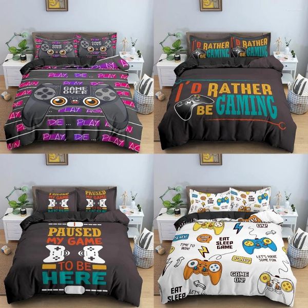 Bettwäsche -Sets Kinder Gamepad Set für Jungen Twin -Tröster -Deckung Duvet Bunte Action -Tasten gedruckt Quilt weiche Mikrofaserbettspannung