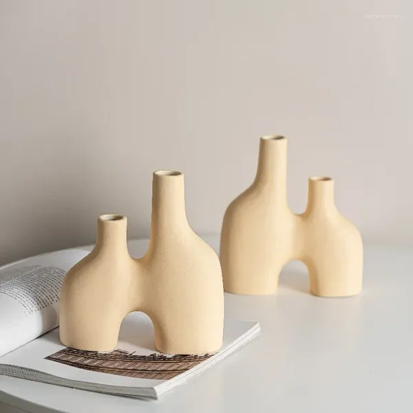 Vasi moderni ceramica a doppia bocca Vasi giallo ornamenti soggiorno tavolo da pranzo composizione floreale contenitori decorazione natalizia