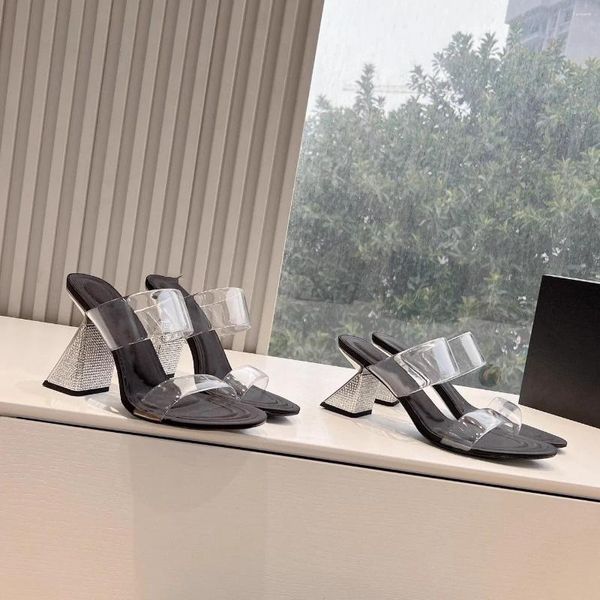 Pantofole 2024 primavera/estate sandali di diamanti alla moda sandali sexy tacchi alti film trasparenti panoramici aperte donne