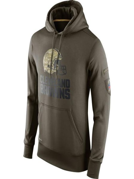 Spaccatura di Sweatshirt Browns Olive Salute al servizio KO Performance American Football Hoodie7211030