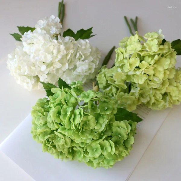 Flores decorativas 3pcs/lote touch hydrangea Bouquet Branco Acessórios de decoração artificial de decoração de casamentos Decoração de festa Fleurs Fleurs