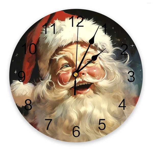 Orologi da parete dipinto ad olio natalizio Babbo Natale orologio rotondo Design moderno cucina sospesa orologio arredamento per la casa silenzioso