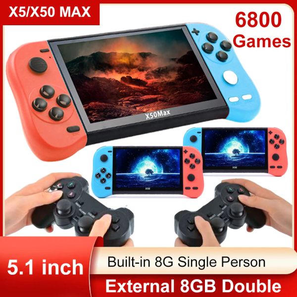 Игроки X50/X50 Max 8GB Handheld Game Console 6800 Classic Games 5,1 дюйма Retro TV Player Player для NES GBA GBC Bin GB 10 Simulator