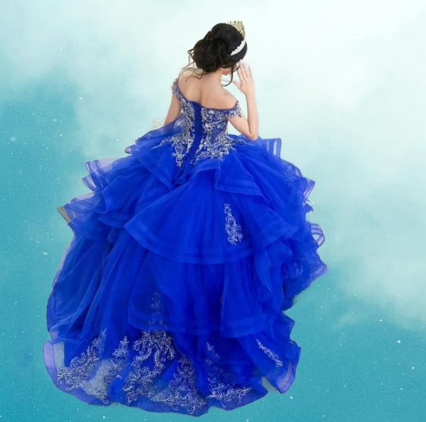 Royal Blue Sweet 16 Quinceanera Abiti in rilievo con spalla Vestido de 15 Quinceanera Vestidos Ball Prom Gown6820492