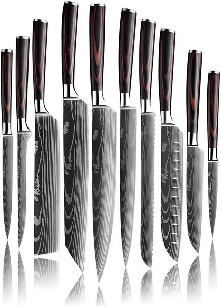 Высококачественный 7cr17mov из нержавеющей стали, набор ножей японской острой кухни, нарезка утилита Santoku Laser Damascus Pattern8155753