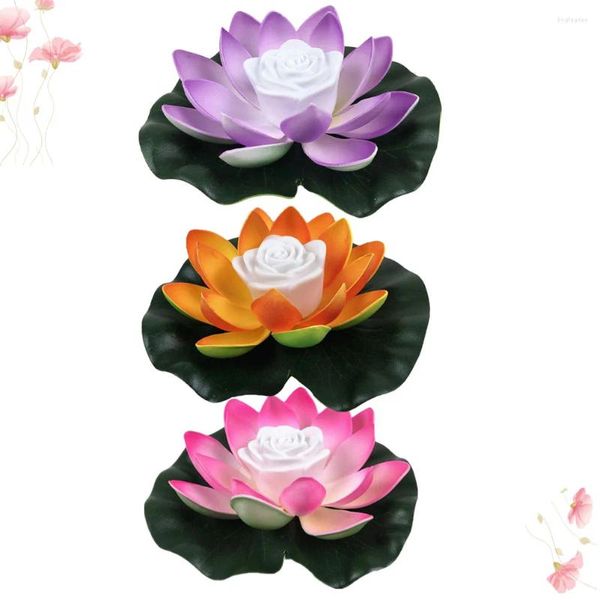 Mum Tutucular 3 PCS Havuz Işık Lotus Buddha Gece Işığı Su Yapay Yüzer