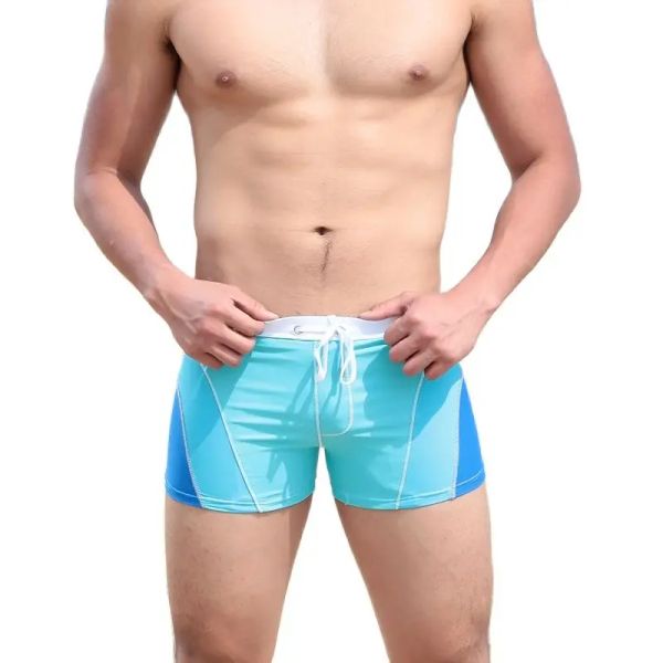 Shorts The New Men Swimwear Boxer Beach Shorts Color Men Boxer Spa Bathing Bathing Slips Nylon Stretch Swimming Trunks