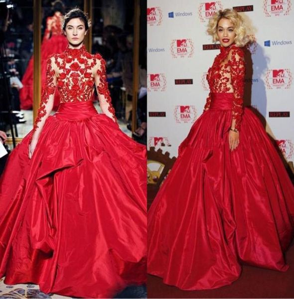 2019 abiti da sera rossi Zuhair Murad Rita Ora a Marchesa Fall High Neck Red Capet Abet Celebrity Gowns Satin Ball Ball Wedding1746235