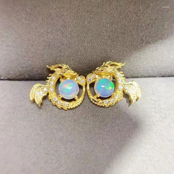 Brincos de garanhão Natural Real Brincho Opal Real Estilo Dragão 925 Prata esterlina 5 5mm 0,35ct 2pcs Jóias finas de pedra preciosa J241101