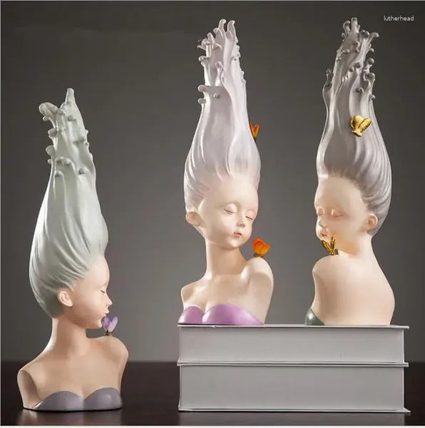 Figurine decorative per capelli lunghi sdraiati in gempe in gemella in resina ornamenti per la casa camera da letto arredamento artigianato mobile tv decorazione arte