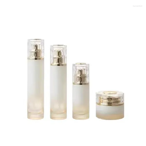 Speicherflaschen 6pcs Glass Escecn Lotion Nachfüllung leer runde kosmetische 30 ml 50 ml 100 ml 120 ml Luxus Clear Gold Deckel 50G Creme Glas