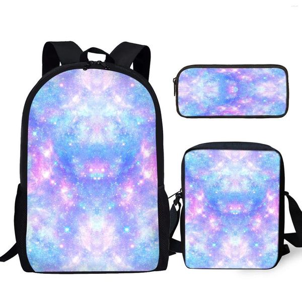 Backpack YiKeluo Dreamy Colorful Starry Sky Print com zíper meninos meninas Bolsa de manuse