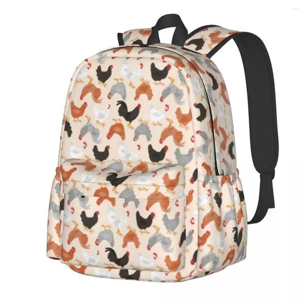 Mochila Frango fofo unissex Farm Animais Imprima mochilas macias de poliéster Sacos de ensino médio de poliéster Design Sport Rucksack