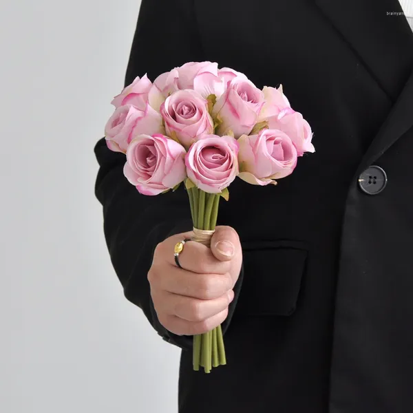 Fiori decorativi rose di seta artificiale per sposa bouquet fiore finto bianco peonia blu arredamento per matrimoni accessori per la casa artigianato alto