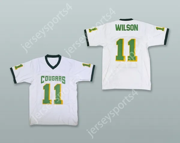 Custom Qualquer nome Número Mens Youth/Kids Russell Wilson 11 Escola Colegiada Cougars Jersey de Futebol Branco 2 Top Stitched S-6xl