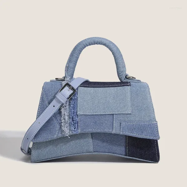 Umhängetaschen Klassisches Denim Patchwork für Frauen Luxusdesigner Handtaschen und Geldbörsen 2024 Spleißgestützte Top -Griff -Stoffbeutel