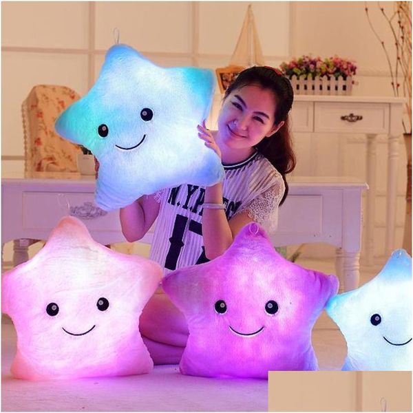 Luz de pelúcia - Toys Up Toys 34cm Creative Luminous Pillow Soft Pyled P Colorf Stars Growingf Cothion Led Gir