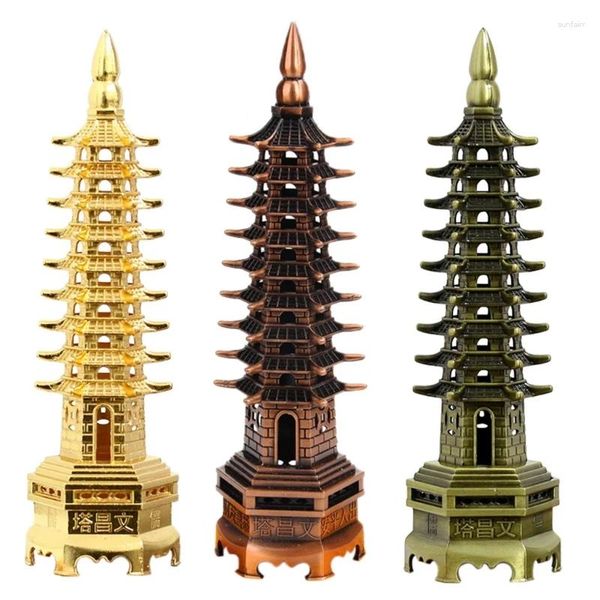 Estatuetas decorativas ligas de 9 níveis de 9 níveis de 9 níveis 3D Wenchang Pagoda Tower Artesanato de estátua de estátua Decoração de metal de metal