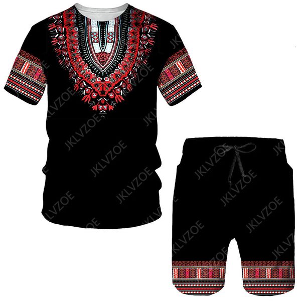 Эст мужской спортивный костюм Африканский печатный женский футболки Мужские футболки наборы Африка Дашики винтажные топы спорта и досуг Летний мужской костюм 240403