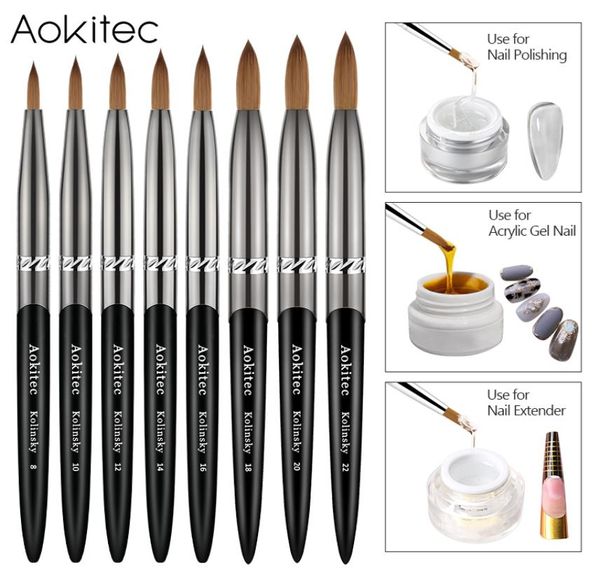 Aokitec Kolinsky Acrylnagelpinsel 1PCS Schwarz UV Gel Polnische Nägel Kunstverlängerung Baustift Zeichnung Pinsel für Manicure Tool9438044