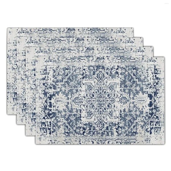 TABELA MATS AZUL azul cinza cinza boho placemats Conjunto de tapete boêmio vintage linho cinza lavável cozinha resistente ao calor