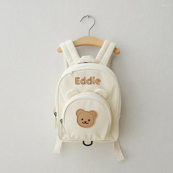 Mochila Bordado personalizado para crianças desenho animado animal urso kawaii lanche ao ar livre Bolsa de bebê de armazenamento